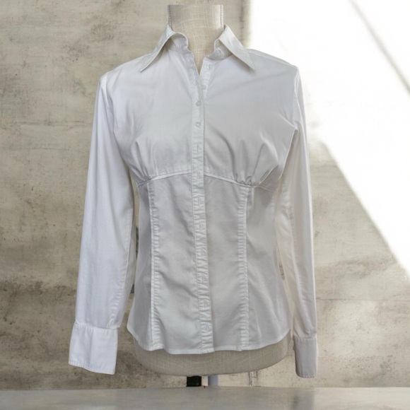 New York & Company Tops - New York & Company Cotton Blend White Button-Down Stretchy Shirt
